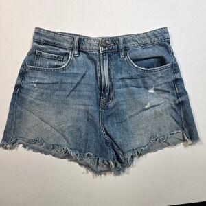 Stradivarius STR Denim Shorts 6 High Waisted Distressed Raw Hem Cutoffs Festival